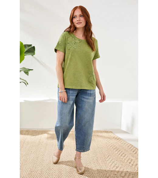 Embroidered applique top