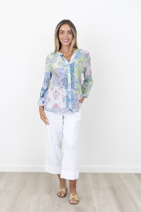 Velora collarless shirt-tops-Gaby's