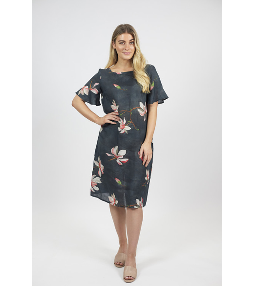 V  neck linen midi dress