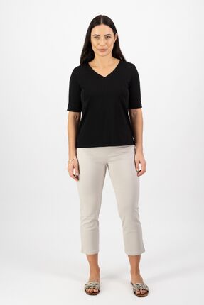 V neck top, cuff sleeve-tops-Gaby's