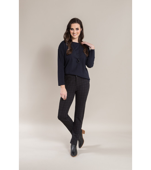 Skinny leg print ponti pant with fly