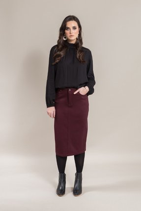 Longer denim skirt with back split-skirts-Gaby's