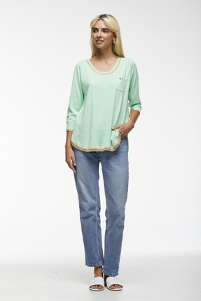 Embroidered trim pullover-tops-Gaby's