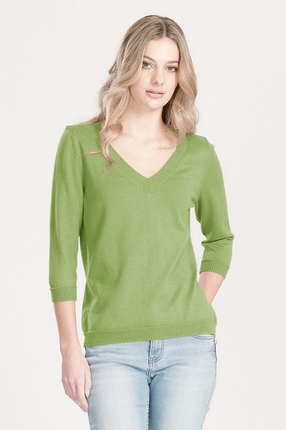3/4 sleeve V neck top-tops-Gaby's