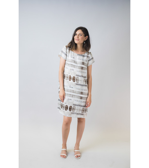 Linen round neck s/slv dress