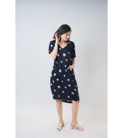 Linen V neck spot dress