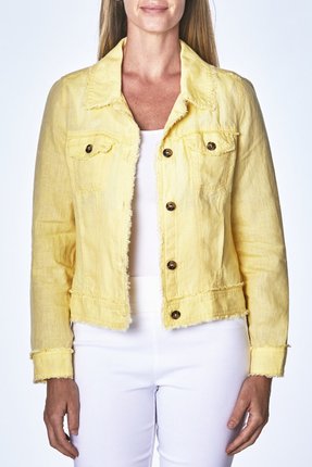 Fringe trim linen jacket-jackets-and-vests-Gaby's