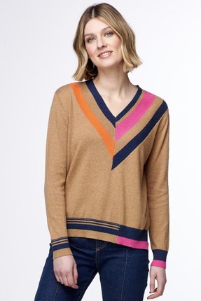 Striped V neck jumper-knitwear-Gaby's