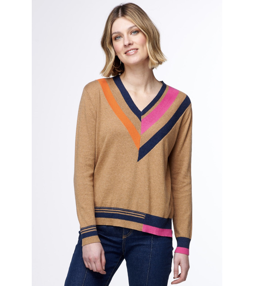 Striped V neck jumper