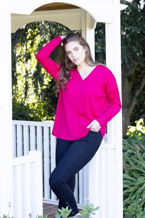 Merino V nk drop shoulder top-tops-Gaby's